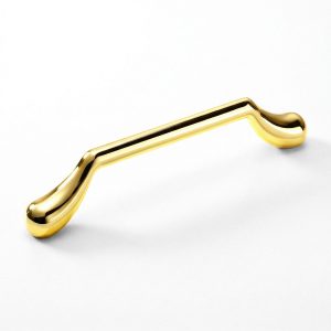 Tirador de mueble lineal con bases en forma de gota en acabado bronce brillante modelo Gota, diseño orgánico de perfil bajo.