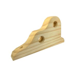 Soporte doble de madera de pino al natural con formato de ménsula moldurada y dos orificios circulares pasantes para barrotes.
